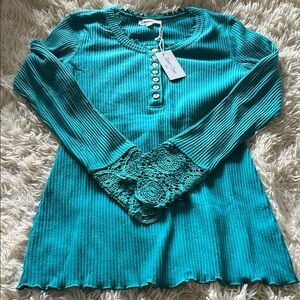 Sewn + Seen Ribbed and Crochet Top, NWT, size M.